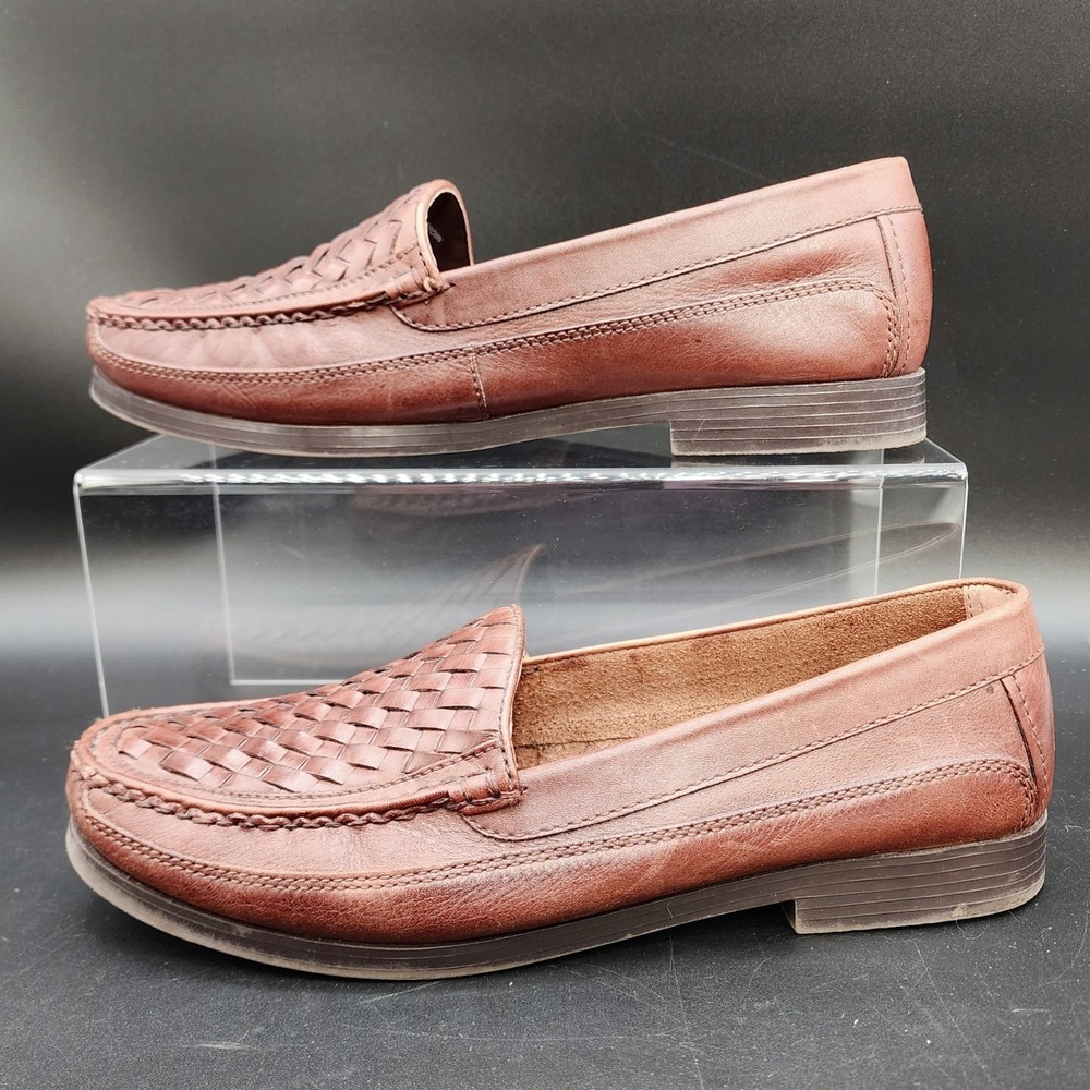 Croft & Barrow 12 Brown Woven Leather Loafers Garner Slip On Dress Shoes Classic